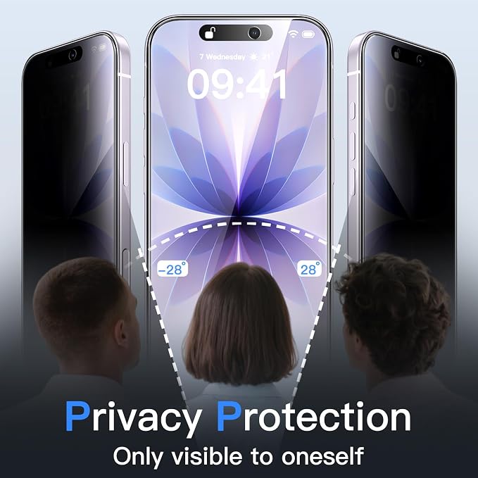 JETech Privacy Screen Protector for iPhone 17, 2+2 Pack | Anti-Spy Tempered Glass, with Camera Lens Protector, Easy Installation Tool - Image 3