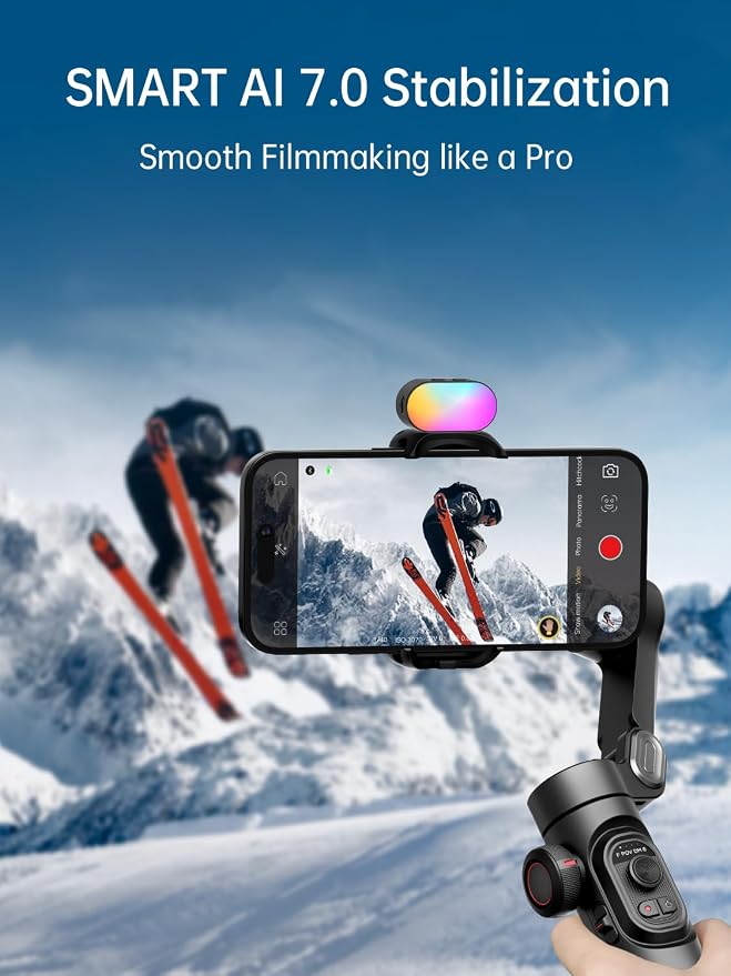 AOCHUAN Gimbal Stabilizer for Smartphone w/Gesture Control, XE Kit | Foldable handheld gimbal w/face tracking, magnetic fill light for TikTok, YouTube vlog and smartphone video recording - Image 7