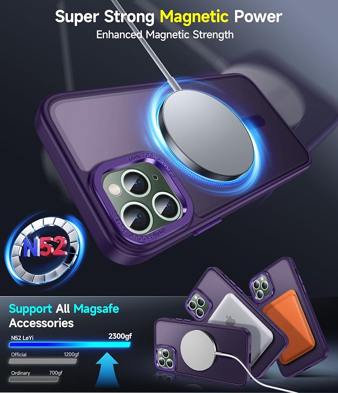 LeYi for iPhone-11-Pro-Max Cases Purple with Screen Protector X2 + Camera Cover X2:[ MagSafe Compatible] Magnetic Military Grade Protective Phone Case for iPhone 11promax i Phone 11pro max, Purple - Image 3