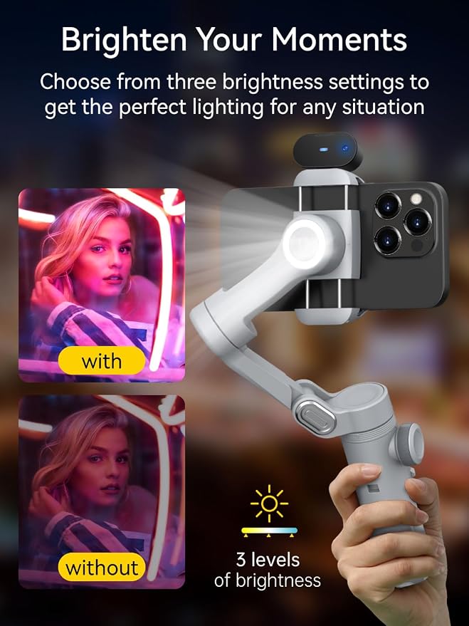 AOCHUAN 3-Axis Phone Gimbal, Gimbal Stabilizer for iPhone w/AI Vision Sensor, Portable for iPhone/Andriod, Phone Stabilizer Built in Fill Light Perfect for TikTok YouTube-Smart XPro AI Grey - Image 5