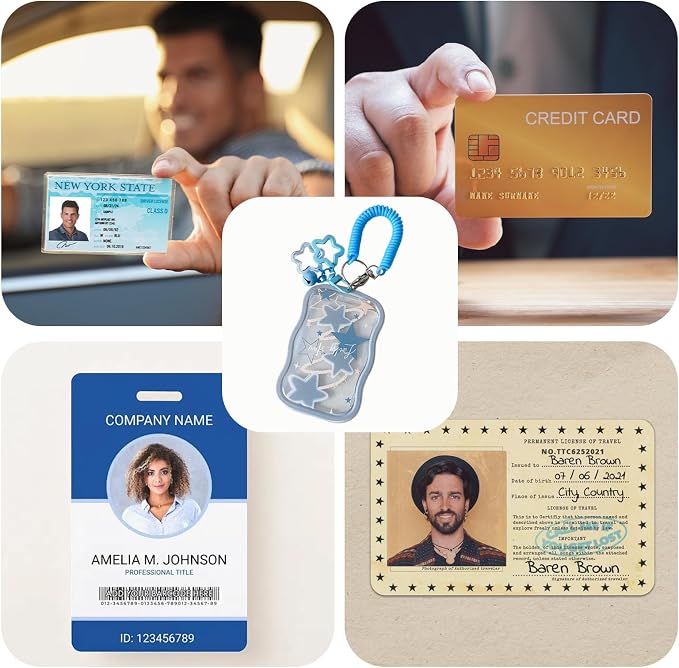 2 Pieces Creative Lucky Stars Photocard Holder Keychain Protective Sleeves - Transparent Cover Case for Bus Card, Student ID, and Photo Display (Rose Red, Blue) - Image 2