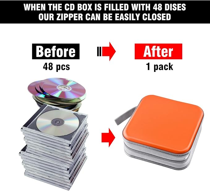 48‑Capacity Hard Plastic CD/DVD Binder for Car, Home & Travel | Zipper‑DVD Organizer, Scratch‑Resistant Sleeves Shield Discs From Dust & Damp; Stores Music, Video, Gaming & Blu‑ray Discs - Image 4