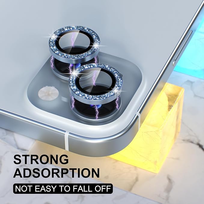 Choiche for iPhone 15/15 Plus Camera Lens Protector Bling, Glitter-Blue | Ultra HD, 9H Tempered Glass Camera Cover Screen Protector Metal Individual Ring Decoration Accessories, 2-Lens, 6.1/6.7-inch - Image 6
