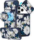 Buleens for iPhone 17 Pro Max Case 6.9 Inch - with Ring Stand & Camera Cover Aesthetic Cute Designed Women Girls Pretty Girly White Floral Phone Case for iPhone 17 Pro Max Compatible with Magsafe by Buleens