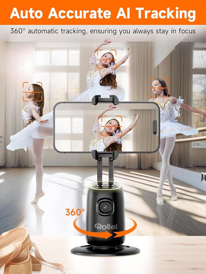 Rollei Auto Face Tracking Tripod, Desktop Smartphone Gimbal Stabilizer Phone Holder with AI Track for iPhone/Android Stand for Filming Streaming Tiktok Video Vlog | Mobile Stand with Motion Sensor for Tiktok Live Streaming Video Vlog Recording, Tripod ... - Image 2