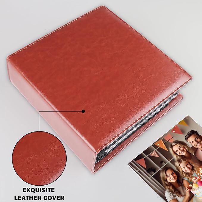 Aevdor 8x10 Photo Album, 168 Photos, Leather Cover, Brown | Large Capacity, Side-Loading Clear Pockets, Vertical 8x10 Layout, Black Inner Pages, Wedding, Travel, Baby & Family Memories - Image 7