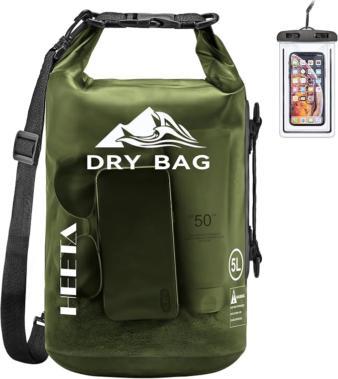 HEETA Dry Bag Waterproof Backpack with Phone Case 5L/10L/20L/30L/40L | Roll Top Lightweight Dry Storage Bag for Women Men, Travel Boating Kayaking Paddle Board Camping Beach Essentials Accessories by HEETA