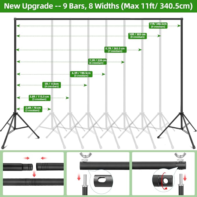 Hemmotop Photo Backdrop Stand 11x10ft, Heavy Duty Background Frame Kit | With 2 Sandbags, Fits Banner, Projector Screen, Balloon, Ideal for Wedding, Birthday, Baby Shower, Halloween, Christmas Party - Image 3