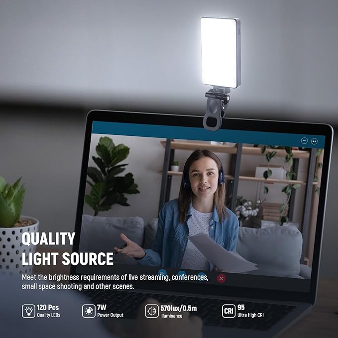 NEEWER Basics LED Selfie Phone Light for iPhone Camera Laptop, BL120B | Clip on Fill Light, Color Films, Diffuser, 3000mAh Rechargeable, 2500K-9000K CRI95+ Video Conference Lighting for Zoom Call - Image 4