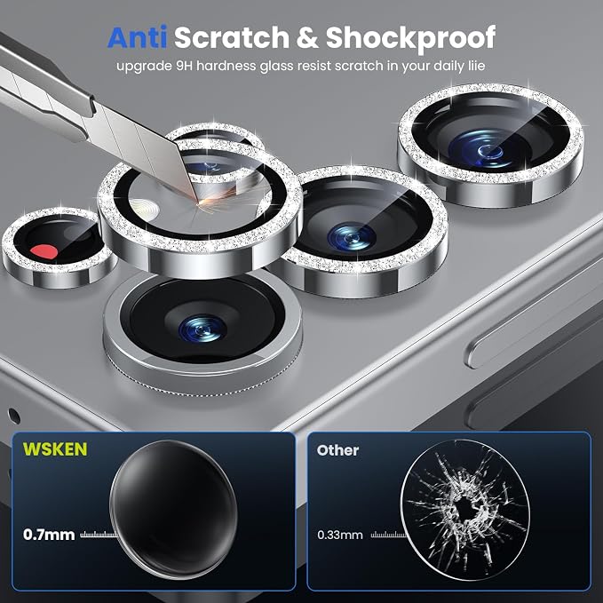 WSKEN for Samsung Galaxy S25 Ultra Camera Lens Protector - Ultra Thin | Case Friendly, 9H Shatterproof Tempered Glass, Anti Scratch Metal Circle, Camera Screen Protector Cover Accessories, Glitter - Image 3
