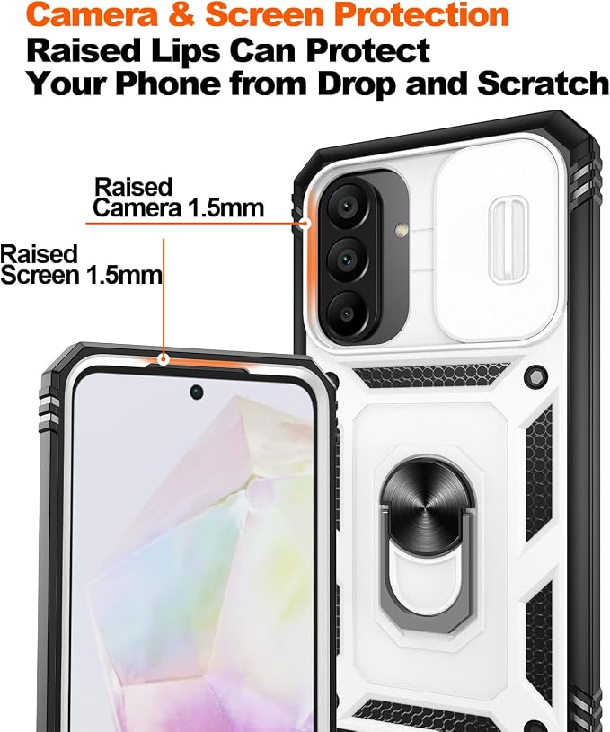 Gritup for Samsung A36 Phone Case: Samsung Galaxy A36 Case with Screen Protector*2 | Magnetic Stand & Slide Camera Cover, Shock Proof Military-Grade para A 36 Cover, White+Black - Image 4
