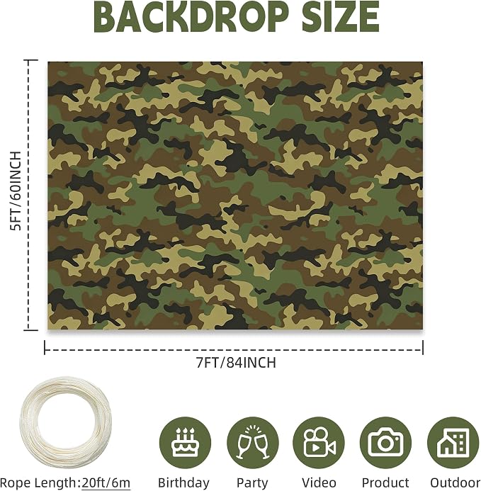 7x5ft Fabric Camouflage Backdrop Army Soldier Military Camo Background | Camo Background for Soldier Theme Party Decorations Kids Adults Birthday Shooting Photo Studio Props - Image 3