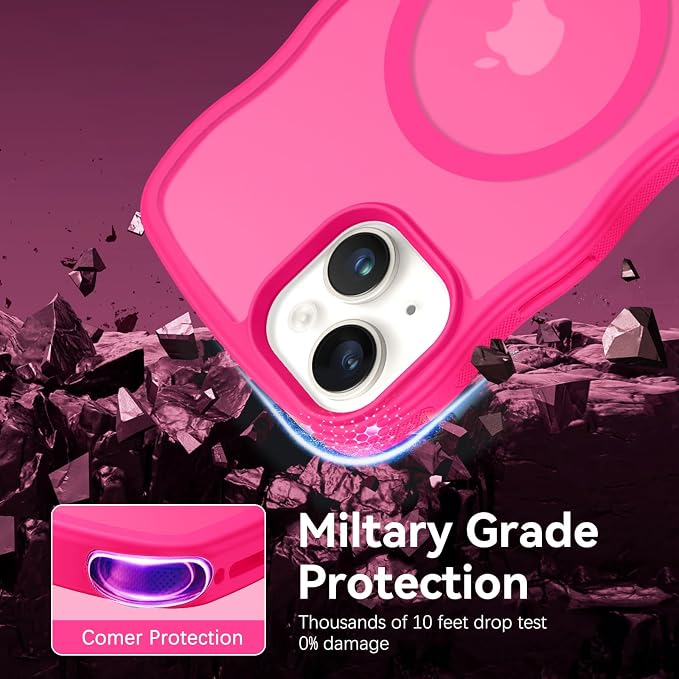 BENTOBEN Magnetic for iPhone 13 Case iPhone 14 Case, Cute Wavy [Compatible with MagSafe] Matte Anti-Slip Bumper Women Girls Boys Protective Cover for 13/14 6.1" Hot Pink - Image 6
