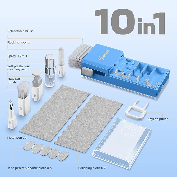 Keyboard Cleaner & Laptop Cleaning Kit for Computer Screen, SkyBlue | High-density Soft brush, Screen Cleaner Spray,2mm Thicken Large Microfiber Polishing Cloth,Metal Pen Tip,Flocking Sponge - Image 7