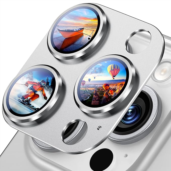 Uyiton for iPhone 16 Pro/iPhone 16 Pro Max Camera Lens Protector | Not Easy to Break, Strong Adsorption, Case-Friendly, Metal 9H Sapphire Glass Rear Camera Screen Cover, White Titanium by Uyiton
