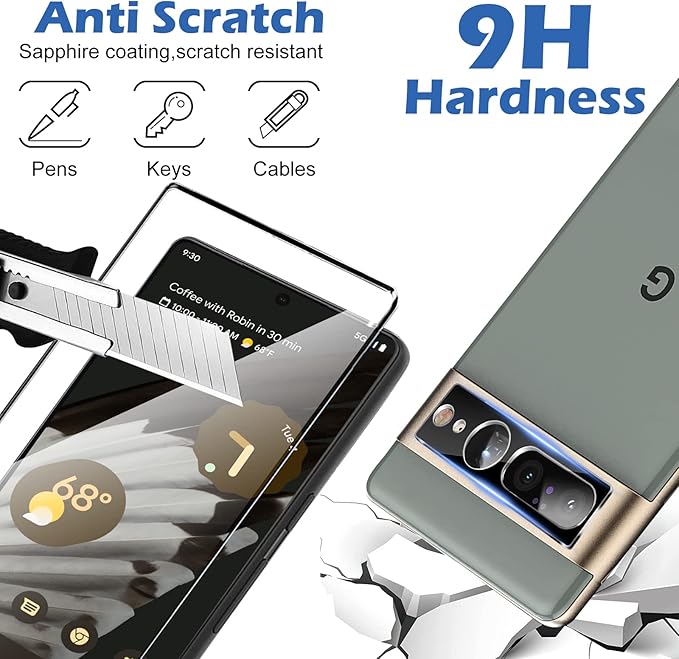 [3+1 Pack] for Google Pixel 7 Pro Screen Protector, 9H Tempered Glass, Ultrasonic Fingerprint Compatible, 3D Curved, HD Clear Scratch Resistant for Google Pixel 7 Pro 5G Glass Screen Protector - Image 5