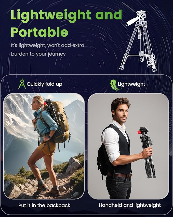 CAMBOFOTO 74"-Camera-Tripod, Porfessional Aluminum Heavy Duty Tripod Stand for Mirrorless Camera/DSLR/Cell Phone/Camcorder, with Holder and Travel Bag (Pack of 3) - Image 4