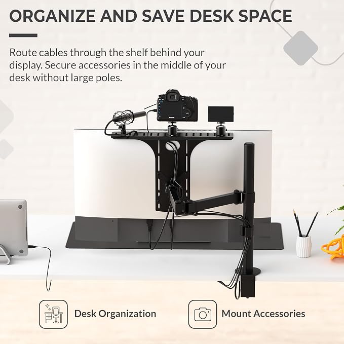 HumanCentric DSLR Monitor Mount Large, Desk Camera, Webcam & Mic Shelf | For Monitor VESA Arm, Replace Clamp Tripods, 100x100mm Patterns, Aluminum, Hardware Included, Light Mounting - Image 7