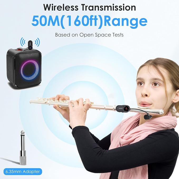 Lococo UHF Wireless Flute Microphone System: Wind Music Instruments Microphone Receiver and Transmitter, 160ft Range with Digital Screen, for Flute, Piccolo, Clarinet - Image 2