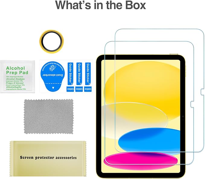 ProCase 2 Pcs Screen Protector for iPad A16 10th with Camera Lens Protector | Tempered Glass for 11" iPad 2025 11th & 10.9 10th Generation -Yellow - Image 9
