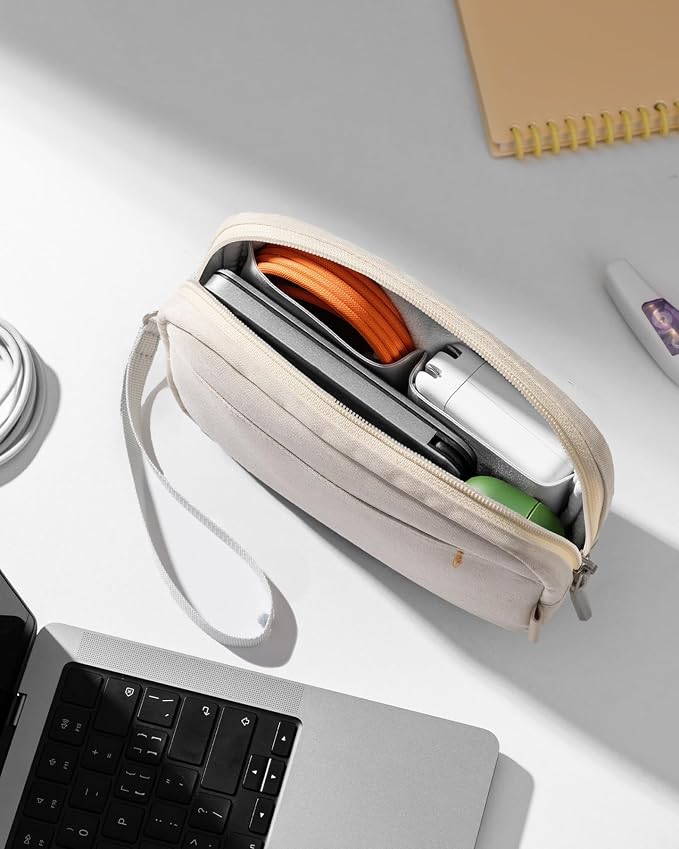 Inateck Electronics Organizer Travel Case, Water-resistant Cable Organizer Pouch, Multi-purpose Accessories Carry Case for Cord, Charger, Cables, Phone, USB Drive, Beige, Small - Image 6