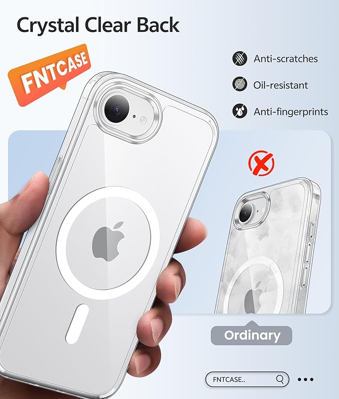 FNTCASE for iPhone 17e/ iPhone 16e Case, Fit for Magsafe, Screen Protector | Anti Yellowing Magnetic Back, 14FT Military Grade Drop Protection, Shockproof Protective Phone Cover, Transparent - Image 6