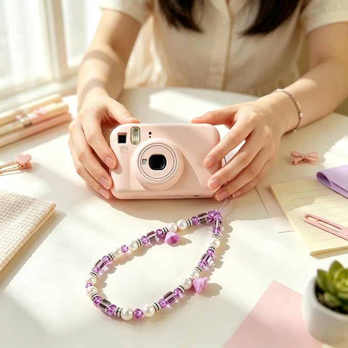 Phone Charm Beaded Camera Wrist Strap Cute Chain Lanyard Wristlet | Camera Wristlet Crystal Pearl Camera Charm Strap Girly Phone Charms Strap Bag Purse Charms for Women - Image 2
