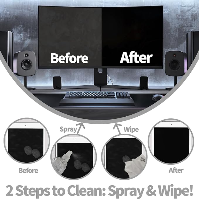 Laptop Screen Cleaner Kit: Phone Touchscreen Mist Spray and Cloth Wipes 2-Pack Grey, Hatstart Tablet Cleaning Kit for Car Display Computer TV PC Eyeglass, Compatible with iPhone, iPad, MacBook Pro - Image 2