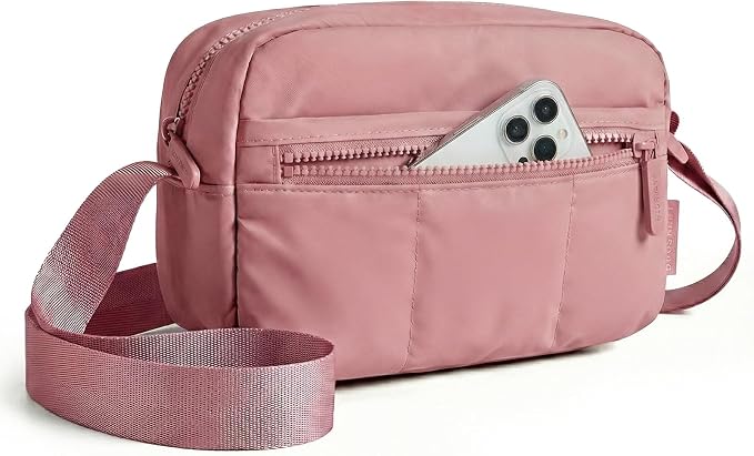 BAGSMART 2 in 1 Small Puffy Camera Sling Bag, Dark Pink | Mirrorless Crossbody Photography Camera Case for Photographers, Camera Shoulder Bag by BAGSMART