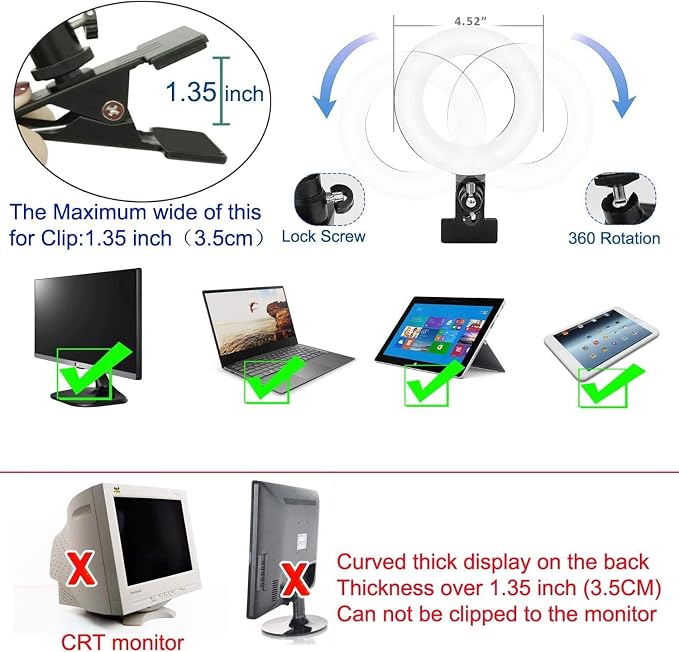 Ring Light 5 Inch USB Portable, 3200K-6500K Dimmable LED Clip on for Laptop Computer Monitor Phone, Content Creator Makeup Conference Selfie Video (White) - Image 7