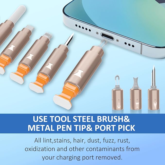 iPhone Cleaning Kit for Charging Port Cleaner AirPod Phone, Desert Titanium | Multi-Tool, iPhone Cleaner, Repair Lightning Cable USB C Speaker Charger iPad Connector, Compact Portable, with Storage Case - Image 3