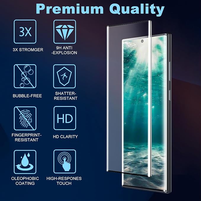 3 Pack Galaxy Note 20 Ultra Screen Protector, HD Clear Tempered Glass, Fingerprint Unlock, 3D Curved, Scratch Resistant, No Bubble for Samsung Galaxy Note 20 Ultra 5G Glass Screen Protector - Image 2
