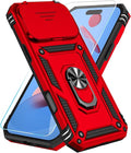 SunStory Phone Case for iPhone 17 Pro Max Case with HD Screen Protector & Slide Camera Cover & Rotated Ring Kickstand, [Military-Grade] Phone Case for iPhone 17 Pro Max, Red by SunStory