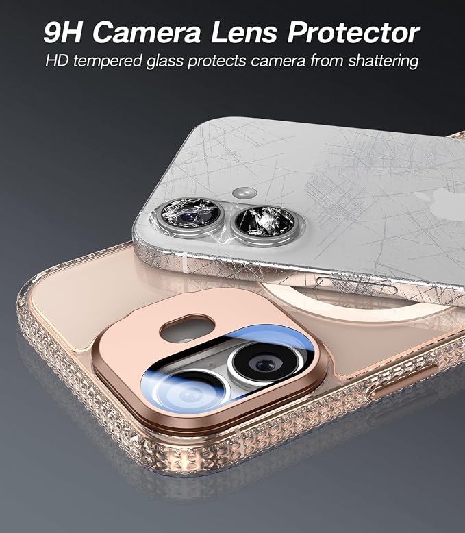 VOFATA [Upgraded] for iPhone 16 Case with Camera Cover Stand [Fit for MagSafe][9H Camera Lens Protector] Mil-Grade Protection Transparent Magnetic iPhone 16 Phone Case, Clear Gold - Image 2