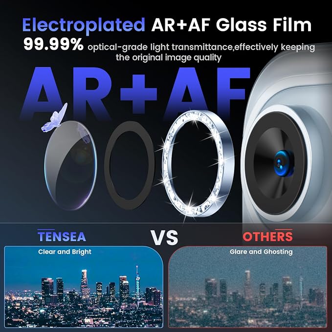 Tensea 2Pack for iPhone Air Camera Lens Protector Bling, Camera Cover | Camera Screen Protector, Metal Individual Ring with 9H Tempered Glass for iPhone 17 Air 6.5inch, HD Clear, Easy Install - Image 3