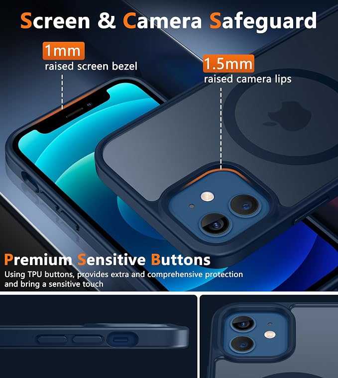 FNTCASE for iPhone 12/iPhone 12 Pro Case Blue: Translucent Fit for MagSafe | Magnetic Camera Protection Slim Cases, 14FT Military Grade Drop Tested, Matte Shockproof Cover - Image 6