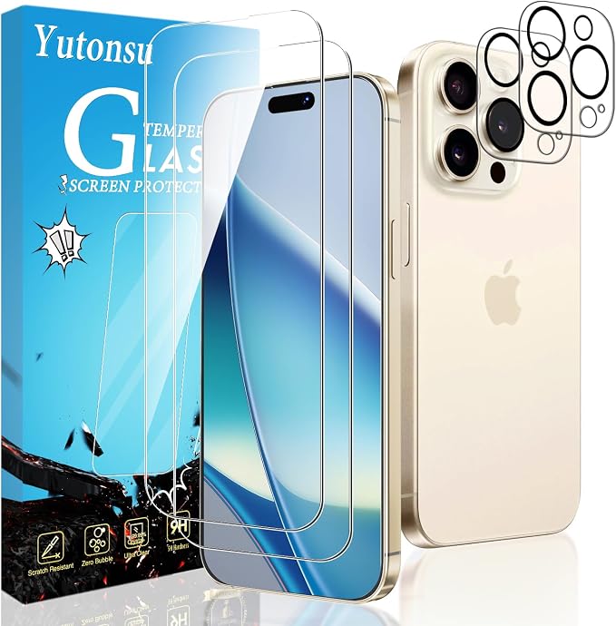 2 Pack Tempered Glass Screen Protector for iPhone 14 Pro 6.1-Inch | with 2 Pack Camera Lens Protector, Anti Scratch, Bubble Free, Case Friendly by Unknown