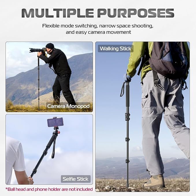 Acuvar Monopod with Integrated Safety Strap and 4 Section Extending Pole for All Digital Cameras, DSLR, Mirrorless, Compact Cameras, Camcorders & Cell Phones (Updated 62 Inch) - Image 5