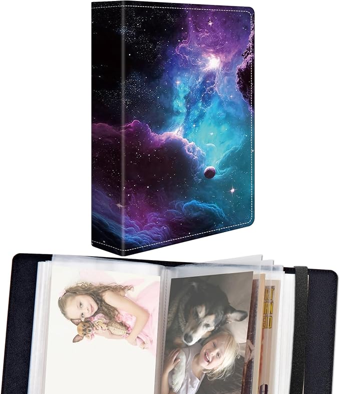 Small Photo Album 4x6 60 Pockets 120 Photos - Adventure Book Baby Photo Albums Photo Books for 4X6 Pictures Memory Book with Black Elastic Band for Photo Storage, A Blue And Purple Space by Unknown