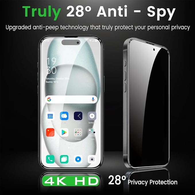 Romkasi 4 Pack Privacy Screen Protector for iPhone 15 Plus 6.7 Inch with 4 Pack Camera Lens Protector, Anti Spy Tempered Glass Film, Anti-Scratch, Touch Sensitive, Case Friendly - Image 3