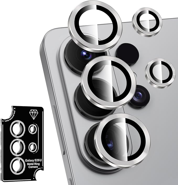 for Samsung Galaxy S26 Ultra Camera Lens Protector, Individual Metal Ring Tempered Glass Lens Cover, [Strong Adsorption] Scratch Resistant Ultra-Thin HD Clear Lens Cover, 1 Set-Gray by Btscase