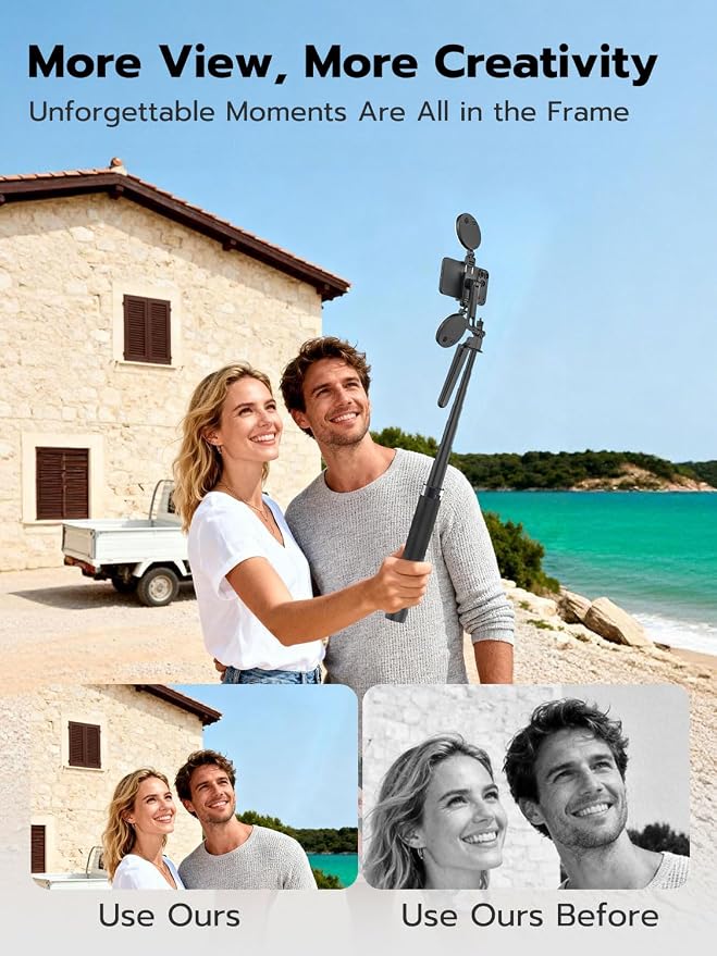 70" Extendable Phone Tripod Selfie Stick w/Light&Remote UT-02 | For iPhone & Android,360° Rotation,Selfie Stick W/ Remote Control,Fill Light,Video Recording,Photography,TikTok & Vlogging - Image 2