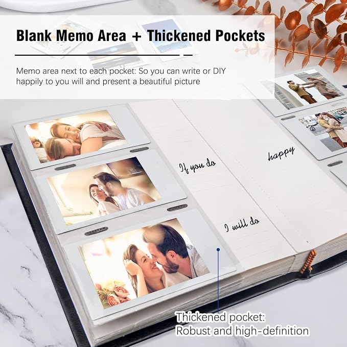 Veicevol 180 Pockets Photo Album for Fujifilm Instax Mini Camera, Black | Photo Album with Writing Space for Polaroid, Leather Cover, Secure Storage, Capture Every Story, Collect Precious Moments - Image 6