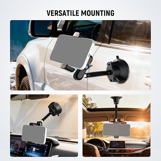 NEEWER Phone Holder for Your Car, 360° Rotating Vacuum Suction Cup Metal Cell Phone Mount Extended Magic Arm Compatible with iPhone Samsung for Windshield Skylight Navigation Video Recording, PA137 - Image 7
