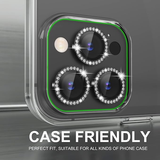 Choiche for iPhone 14 Pro/iPhone 14 Pro Max Camera Lens Protector | Ultra HD, Bling 9H Tempered Glass Camera Cover Screen Protector Metal Ring Decoration Accessories (Diamond-Black) - Image 4
