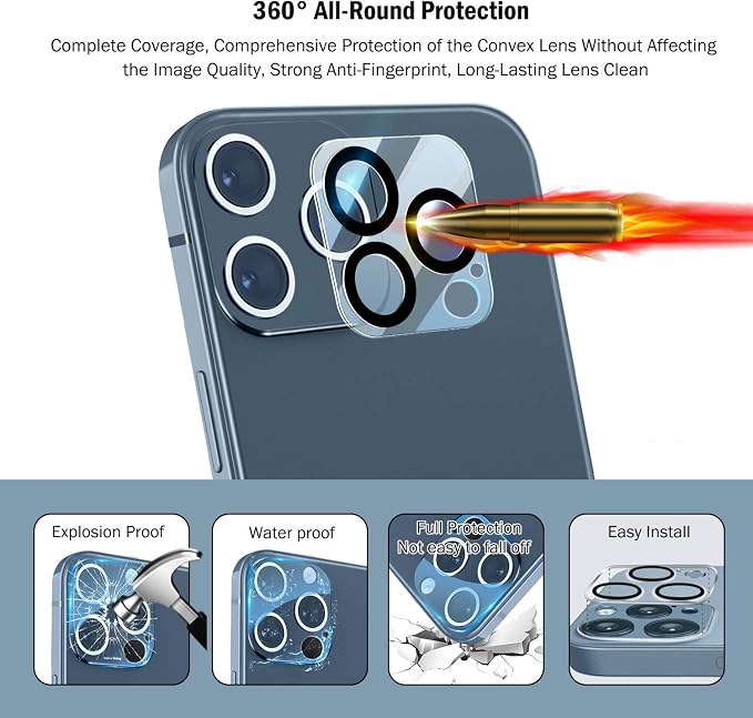 QHOHQ 3 Pack Screen Protector for iPhone 12 Pro Max 6.7" with 2 Pack Tempered Glass Camera Lens Protector, Ultra HD, 9H Hardness, Scratch Resistant, Easy Install - Case Friendly - Image 6