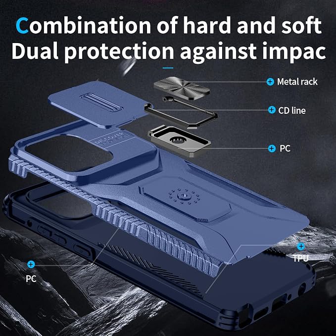 for Moto G Stylus 2025 Case,with Sliding Camera Lens Cover,HD Screen Protector,360° Rotating Kickstand, Military-Grade Shockproof Protective Cover for Motorola G Stylus 5G 2025,Blue - Image 4