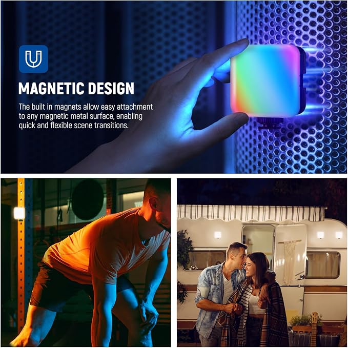 NEEWER Magnetic RGB Camera Light, 360° Full Color RGB61 Small LED Panel Video Light with 3 Cold Shoe Mounts/CRI 97+/20 Scene Modes/2500K-8500K/2000mAh Portable Recording Photography Selfie Lighting - Image 4