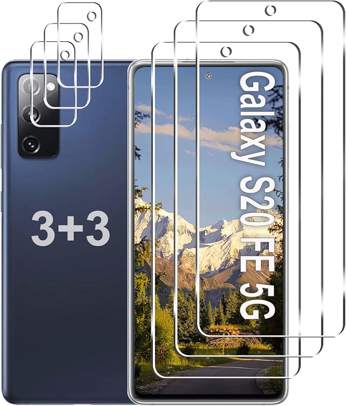 [3+3 Pack]Galaxy S20 FE 5G Screen Protector + Camera Lens Protector, HD Tempered Glass Film, 9H Hardness, Scratch Resistant, Easy Installation, Bubble Free, Screen Protector for Samsung Galaxy S20 FE by Gliansen