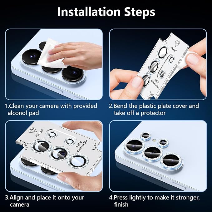 for Samsung Galaxy S26 Ultra Camera Lens Protector, Individual Metal Ring Tempered Glass Lens Cover, [Strong Adsorption] Scratch Resistant Ultra-Thin HD Clear Lens Cover, 1 Set-Blue Diamond - Image 7